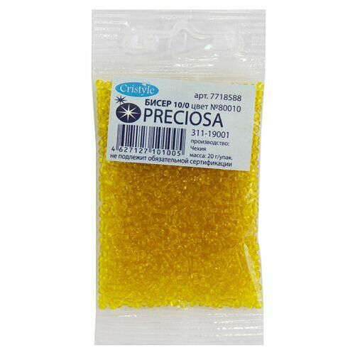 (80010) 311-19001-10/0 Бисер прозрачный 10/0, круг.отв., 20гр Preciosa,упак