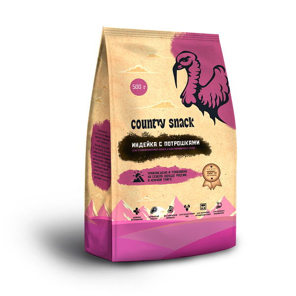 Country snack корм сухой для стерилизованных кошек и кастрированных котов Индейка с потрошками