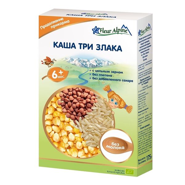 Каша «Три злака» с 6 месяцев, Fleur Alpine Organic 175 г