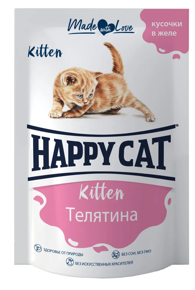 

Влажный корм Happy Cat для котят любых пород, телятина, кусочки в желе 85 г