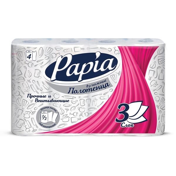 Бумажные полотенца Papia 4 рулона 3 слоя