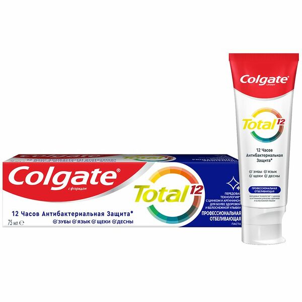 Зубная паста Colgate Total 12 Профессиональная Отбеливающая для защиты всей полости рта, 75мл