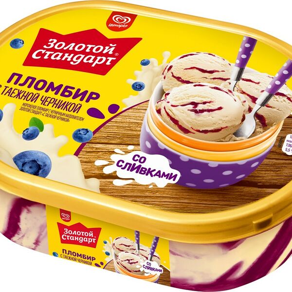 Мороженое Золотой стандарт пломбир с черникой