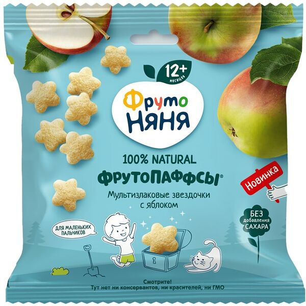 ФрутоПаффсы ФрутоНяня Мультизлаковые звездочки с яблоком с 12 месяцев 21г