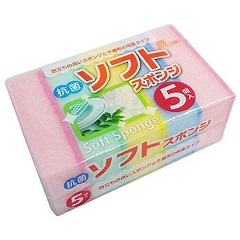 Губка для мытья посуды Ajwa с абразивным слоем (мягкая) 5шт, Япония