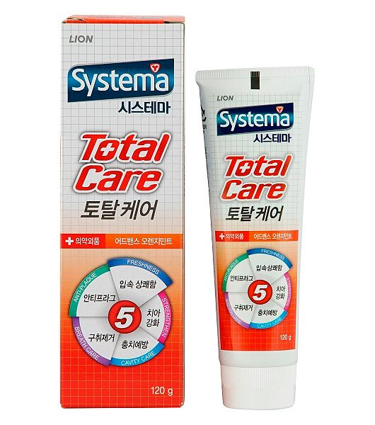 Зубная паста комплексный уход со вкусом апельсина Systema total care Lion