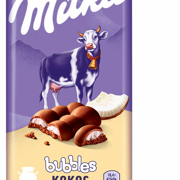 Шоколад Milka Bubbles Молочный пористый с кокосовой начинкой