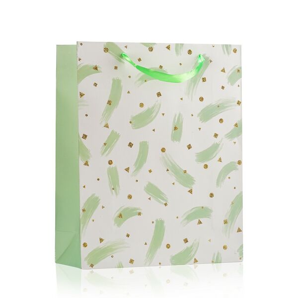 Пакет подарочный УРРА Белый с зеленым 26x32x10 см