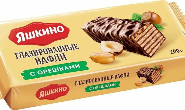 Вафли Яшкино Глазированные с Орешками