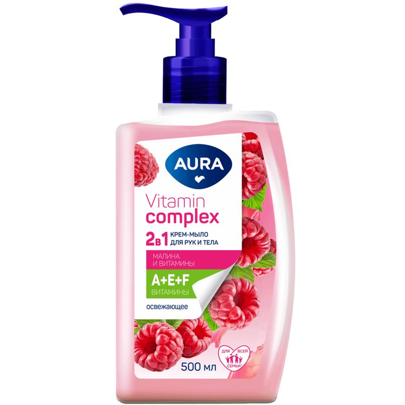

Крем-мыло для рук и тела Aura Vitamin Complex 2в1 Малина, 500 мл