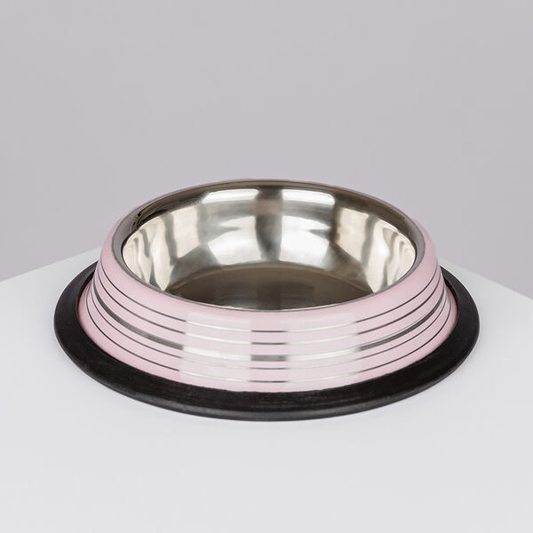 Миска для кошек цветной металл с полосками, резиновое основание, 240мл