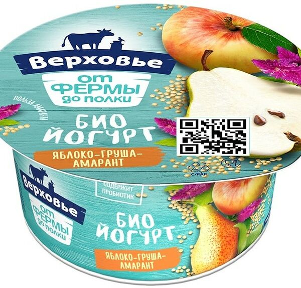 Биойогурт Верховье Яблоко-Груша-Амарант 2.9% 150г