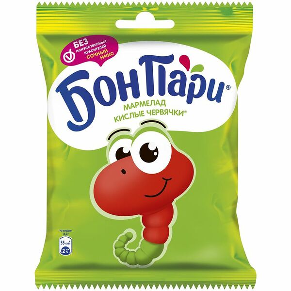 Мармелад Бон Пари Кислые червячки жевательный фрукты, 75г