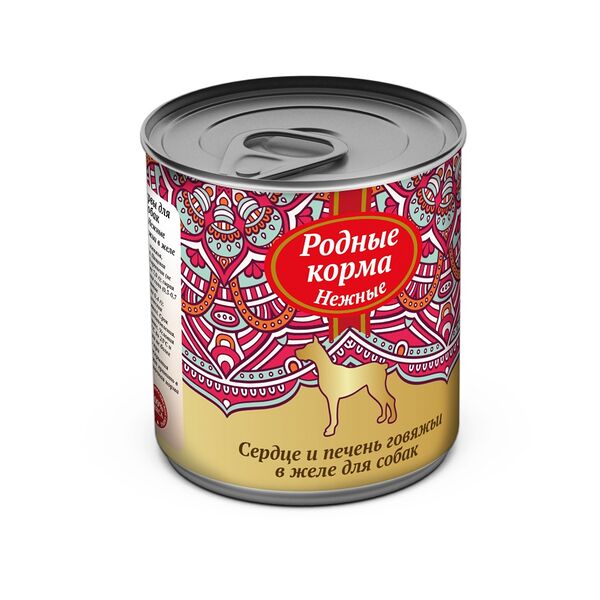 РОДНЫЕ КОРМА для собак консервы 240г Нежные Сердце и печень говяжьи  в желе