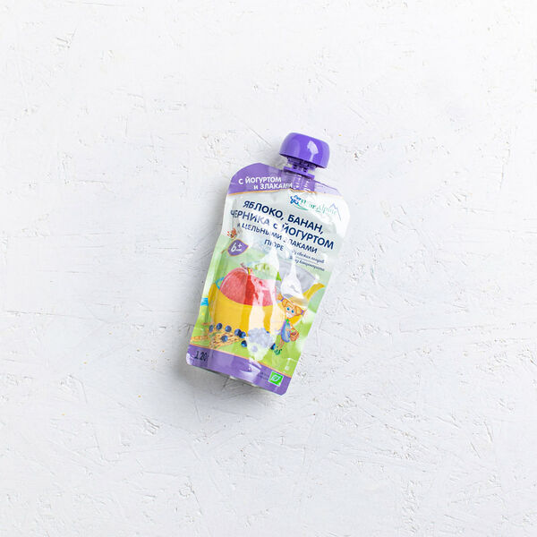 Пюре детское яблоко, банан и черника с йогуртом