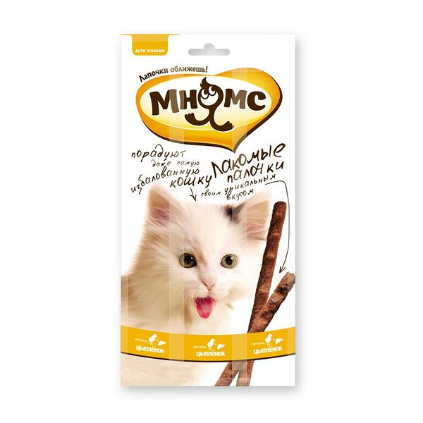 Палочки Мнямс лакомство для кошек  с цыпленком и печенью 15 г