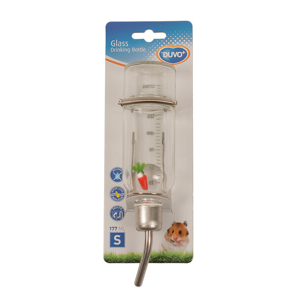 DUVO+ Поилка для грызунов стеклянная с морковкой, 177мл