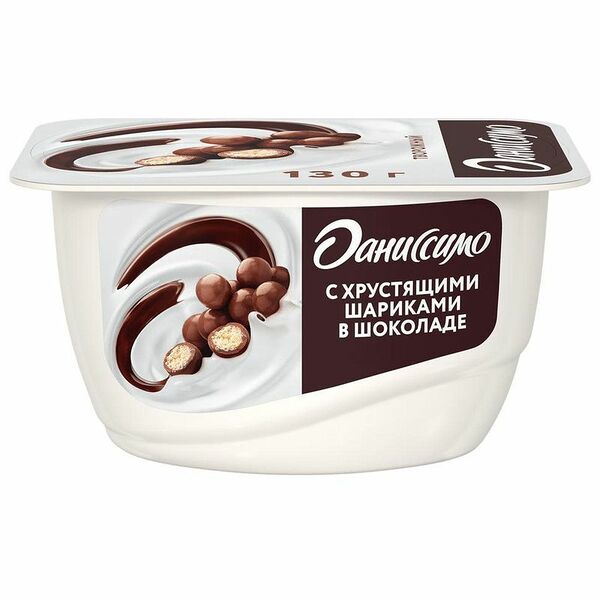 Продукт творожный Даниссимо с хрустящими шоколадными шариками 7.2%, 130г