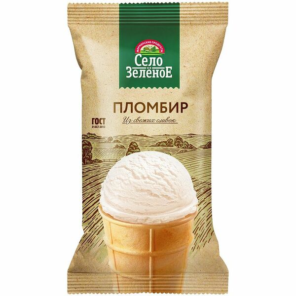 Мороженое СЕЛО ЗЕЛЁНОЕ Пломбир ванильный 15%, без змж, вафельный стаканчик, 90 г