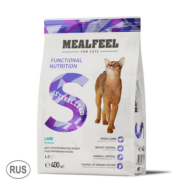 Functional Nutrition Sterilized корм Mealfeel для стерилизованных кошек старше 1 года, с ягненком, 400 г