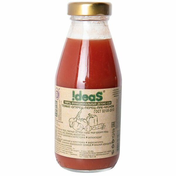 Сок !deas Томат-огурец-перец-лук-чеснок, 0.3 л