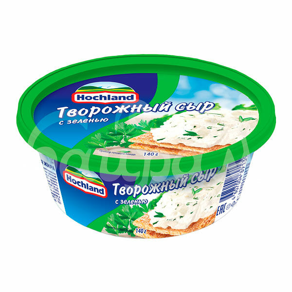 Сыр Творожный Хохланд 60% 140гр с Зеленью ванночка