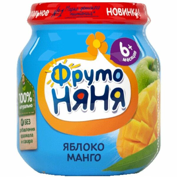 Пюре ФрутоНяня из яблок и манго для детей, 100г