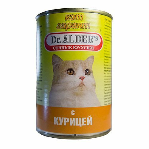 Корм для кошек DR. ALDER`S Cat Garant сочные кусочки в соусе, курица конс.