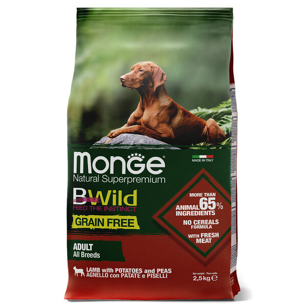Monge Bwild Dog Grain Free беззерновой корм для взрослых собак из мяса ягненка с картофелем, горохом 2.5кг