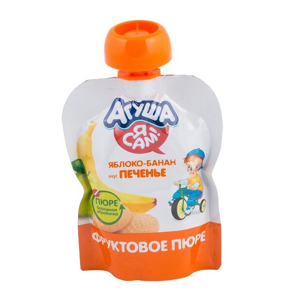 Фруктовое пюре Агуша банан-печенье-яблоко, с 6 месяцев