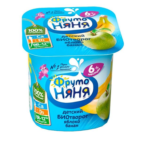 Биотворог ФрутоНяня с яблоком и бананом обогащенный витамином D3 4.2% 100 г