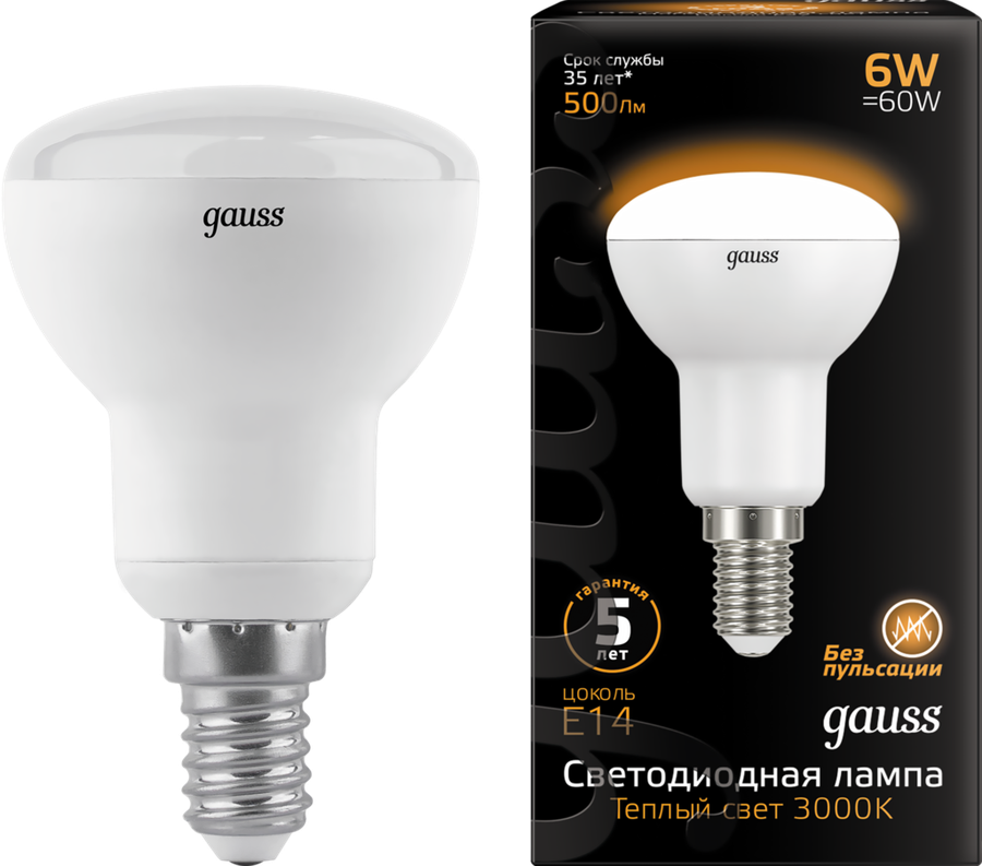 

Лампа светодиодная Gauss Black R50 E14 6Вт теплый