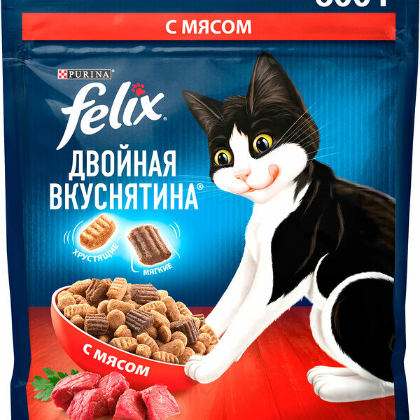 Корм сухой для взрослых кошек FELIX Двойная вкуснятина с мясом