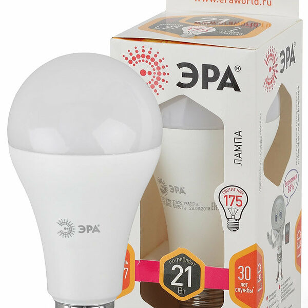 Лампа светодиодная ЭРА A65-21W-827-E27 груша теплый свет