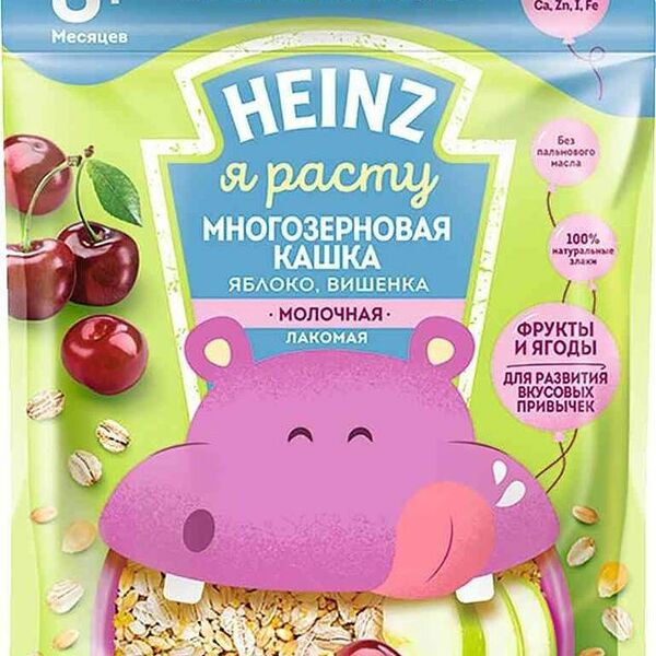 Каша Heinz Лакомая многозерновая яблоко-вишенка с 6 месяцев 170г
