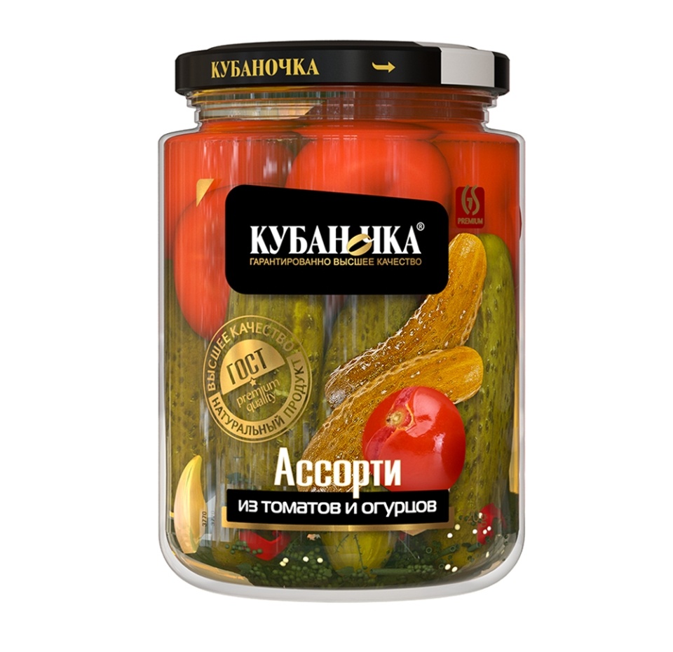

Ассорти овощное Кубаночка томаты и огурцы маринованные 720 г