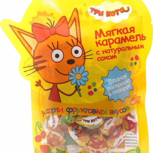 Карамель Три Кота мягкая ассорти фруктовых вкусов + сюрприз, 50г