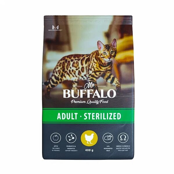 Mr.Buffalo Adult sterilized сухой корм для взрослых стерилизованных кошек Курица 400г