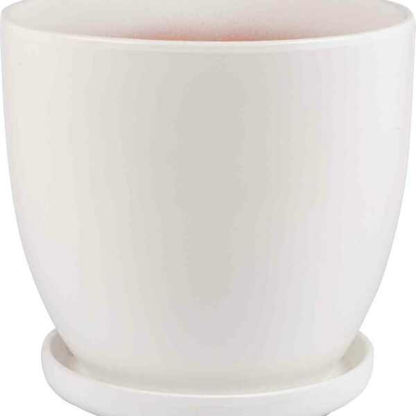 Горшок керамический с подставкой Бутон цвет: молочный белый