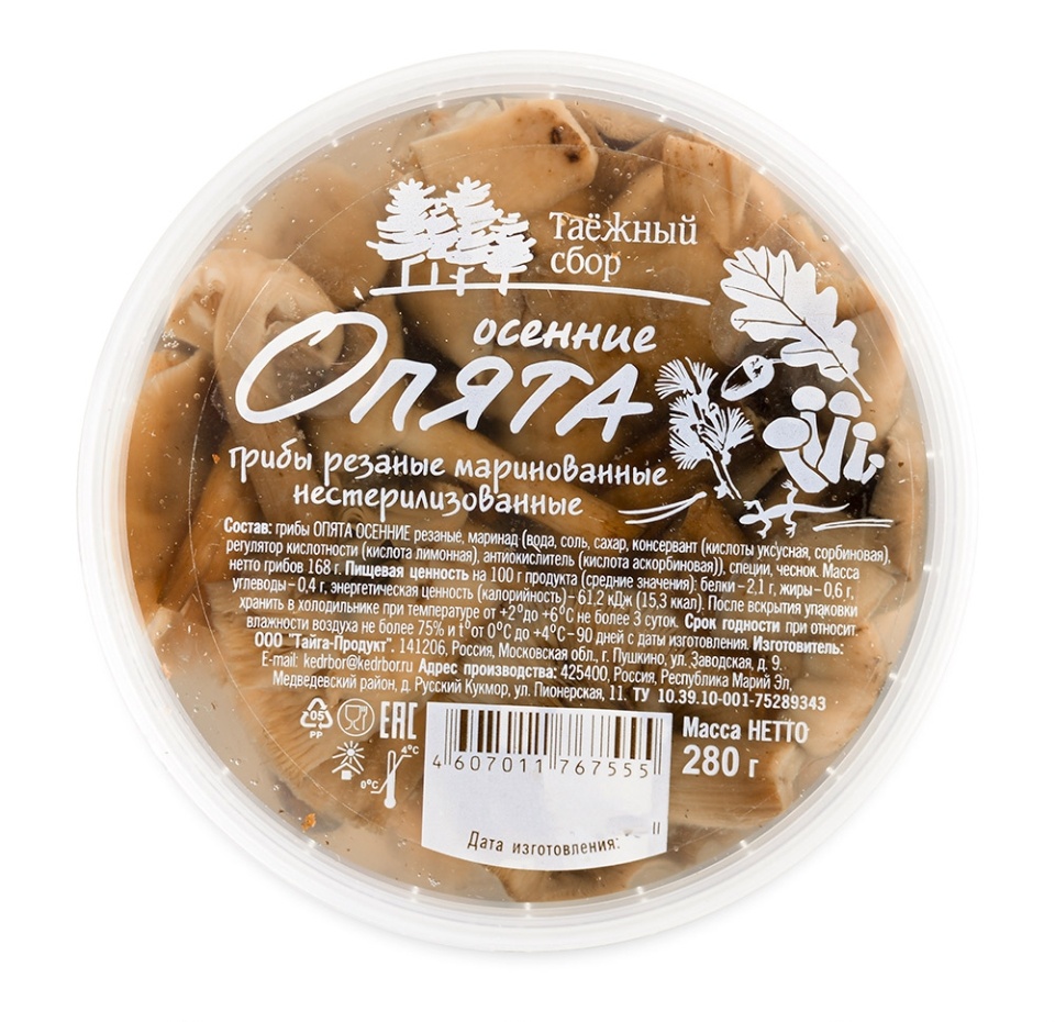 

Грибы опята Таежный сбор резаные маринованные нестерилизованные 280 г