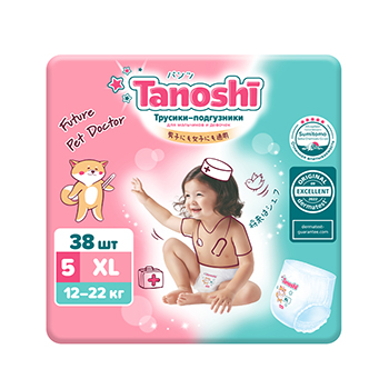 

Трусики-подгузники Tanoshi для детей р. XL 12-22 кг 38 шт.