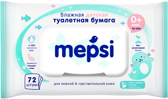 

Туалетная бумага влажная Mepsi детская 72 шт