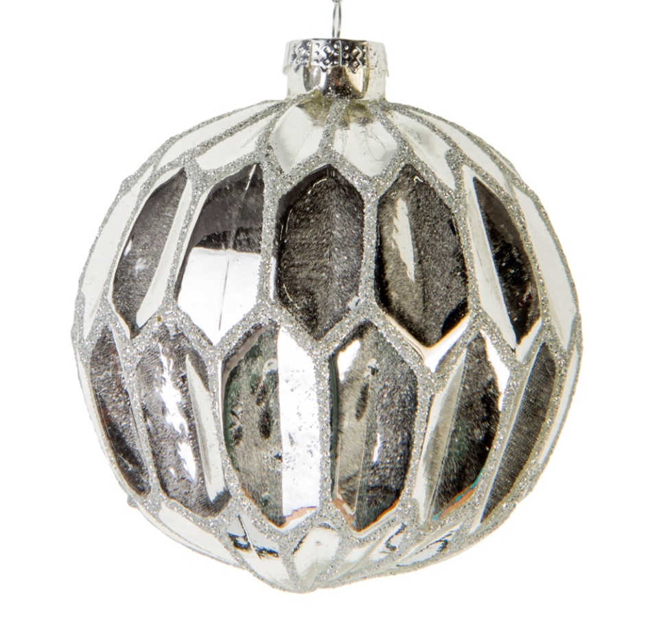 

Игрушка для елки Yancheng Shiny «Коллекция Традиции» Шар с геометрическим орнаментом 10см, цвет серебристый металлик, стекло, Китай