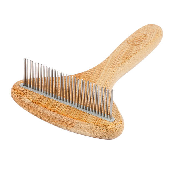 Eco Расческа-грабли для кошек и собак с частыми зубьями бамбук 10x17,5 см