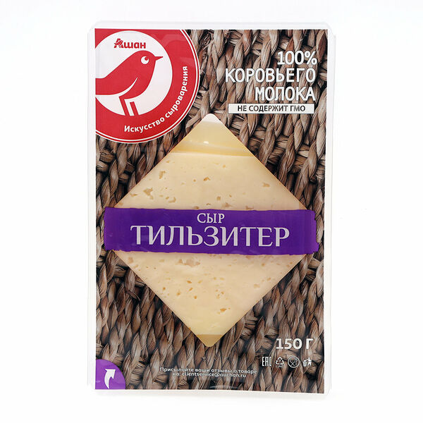 Сыр полутвердый АШАН Красная птица Тильзитер нарезка 45%