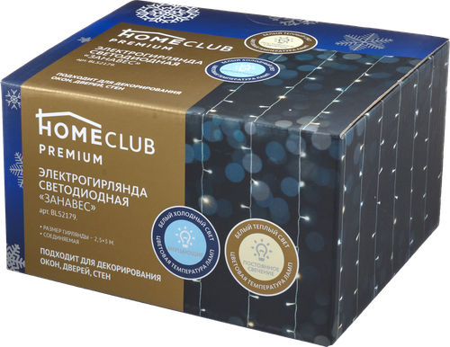 

Электрогирлянда-занавес для внутренних помещений и улицы HOMECLUB Premium 480LED-ламп, 20% мерцающих flash-ламп, 2,5х3м, теплый белый, холодный белый, IP44 Арт. BLS2179