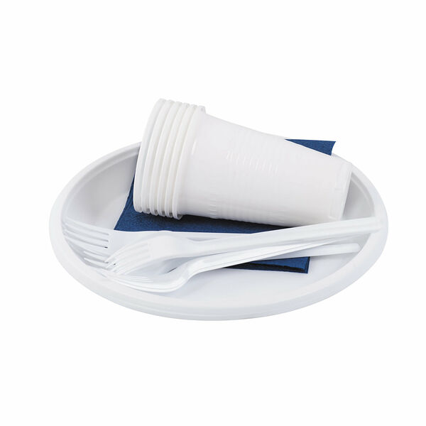 Набор одноразовой посуды для пикника: 6 тарелок, 6 стаканов, 6 вилок, 6 салфеток