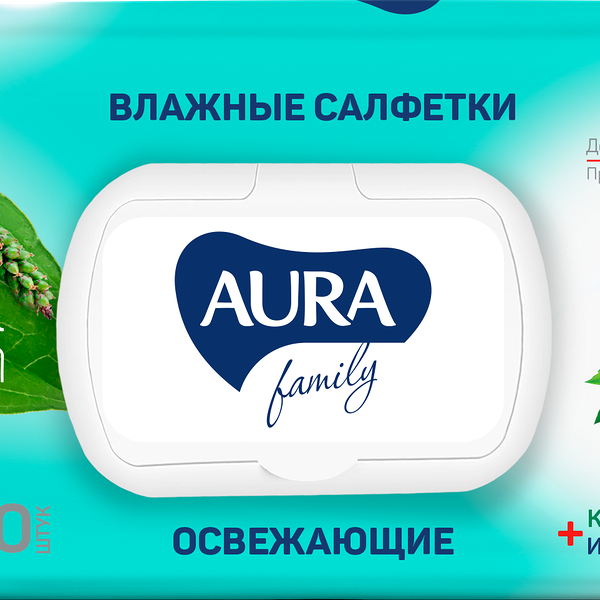 Салфетки влажные Aura Family Big-Pack освежающие с крышкой 120 шт, в ассортименте аромат