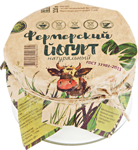 

Йогурт ФЕРМЕРСКИЙ Домашний Натуральный 2,4% ГОСТ, бзмж 220 г