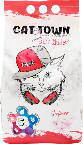 Наполнитель для кошачьего туалета CAT TOWN комкующийся с ароматом сакуры, 5л